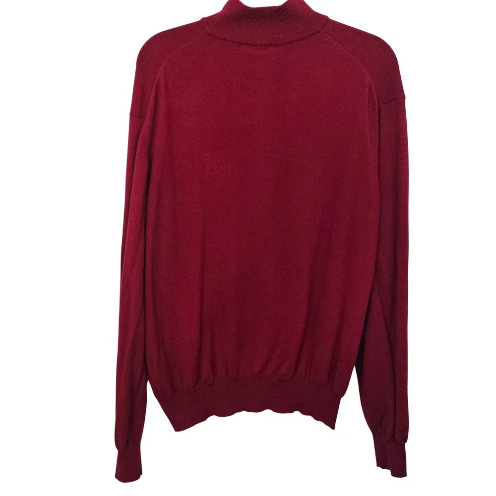 Neiman Marcus Merino Wool Sweater Mens Large Red Quarter Zip Pullover Flaw‎ Hole